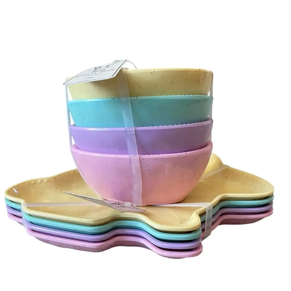 BUNNY & BEAN Easter Egg Shaped Melamine Tidbit Bowls 5x3.5 Set of 4 Pastel New